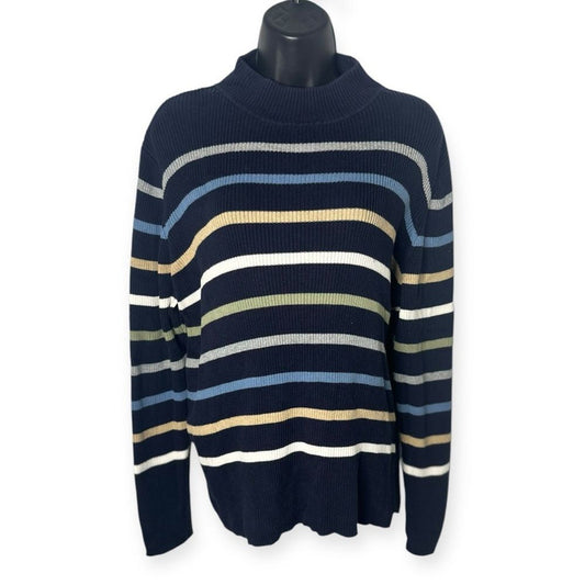 Karen Scott Sweater Womens XL Ribbed Mock Neck Retro Cozy Grannycore Striped Top