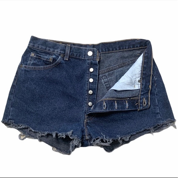 Levi’s 501 High Waisted Button Fly Raw Hem Shorts .
