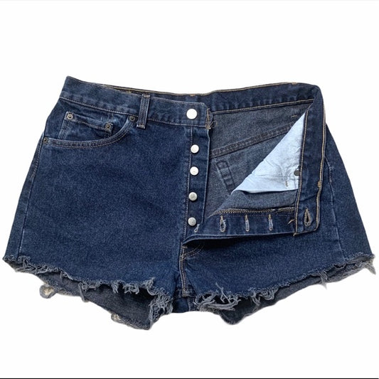 Levi’s 501 High Waisted Button Fly Raw Hem Shorts .