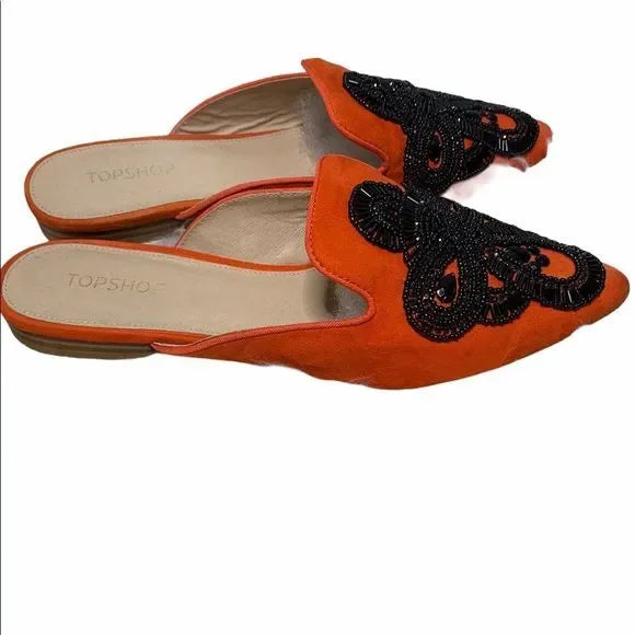 Topshop Embellished Orange Mule Slides