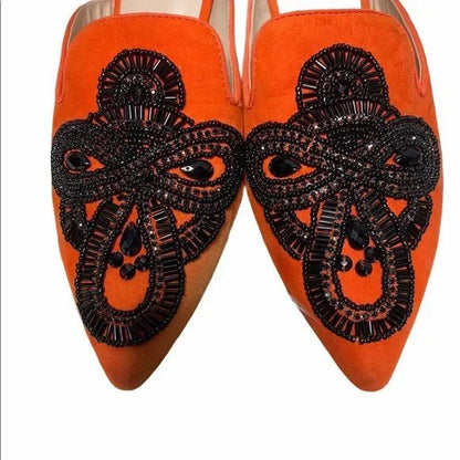 Topshop Embellished Orange Mule Slides