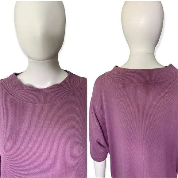 Vintage Crazy Horse Ribbed High Neck Lilac Short Sleeve Top