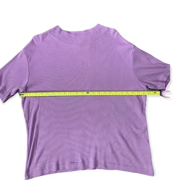 Vintage Crazy Horse Ribbed High Neck Lilac Short Sleeve Top