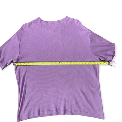 Vintage Crazy Horse Ribbed High Neck Lilac Short Sleeve Top