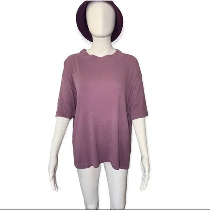 Vintage Crazy Horse Ribbed High Neck Lilac Short Sleeve Top