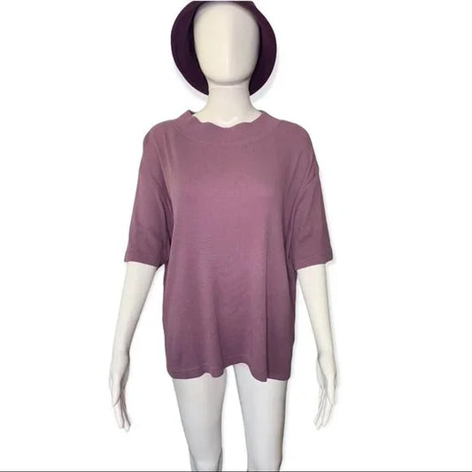 Vintage Crazy Horse Ribbed High Neck Lilac Short Sleeve Top
