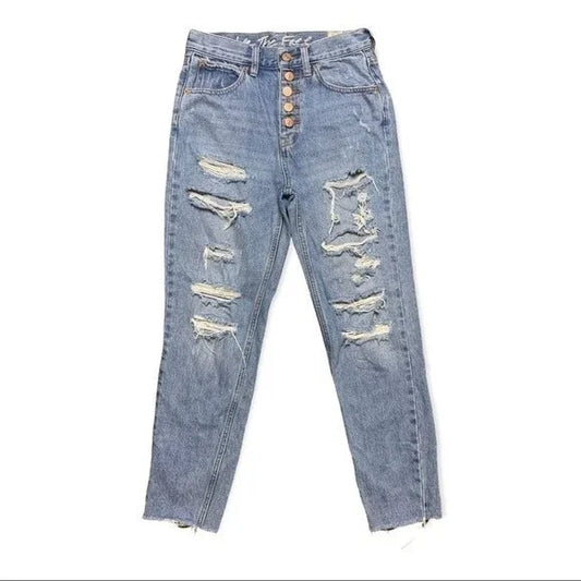 We The Free Button Fly High Rise Distressed Raw Hem Jeans Women’s Size 26