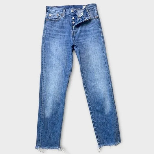 Levi’s Button Fly White Oak Cone Denim Raw Hem Skinny Jeans Women’s Size 25