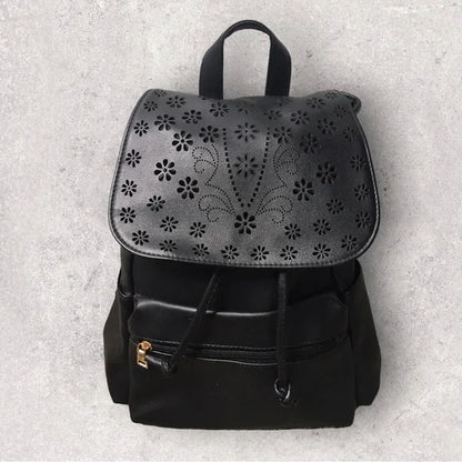Faux Leather Black Laser Cut Backpack