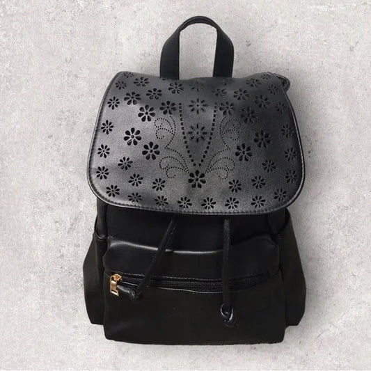 Faux Leather Black Laser Cut Backpack