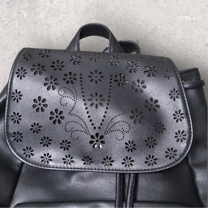 Faux Leather Black Laser Cut Backpack