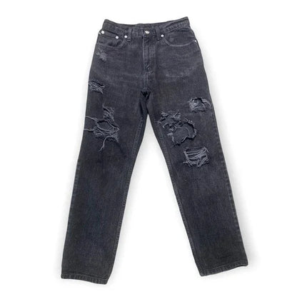 Ralph Lauren Polo Jeans Shredded Relaxed Fit Women’s Black Jeans Size 28"