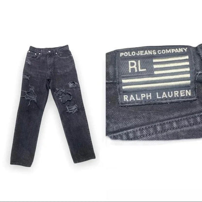 Ralph Lauren Polo Jeans Shredded Relaxed Fit Women’s Black Jeans Size 28"