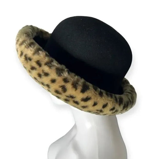 Vintage Bollman Hat Company Doeskin Leopard Print Faux Fur Wool Hat