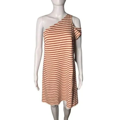 Anthropologie Maeve Striped Marketa One-Shoulder Dress