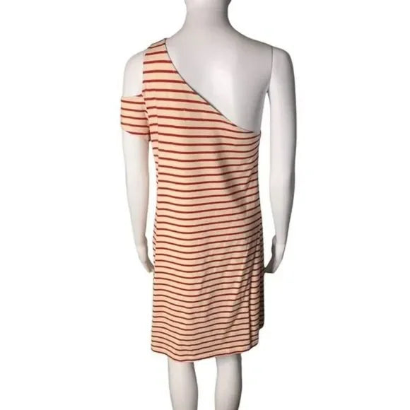 Anthropologie Maeve Striped Marketa One-Shoulder Dress