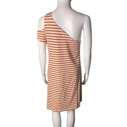 Anthropologie Maeve Striped Marketa One-Shoulder Dress