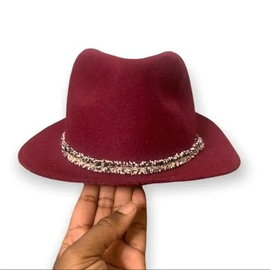 Women’s Maroon Tweed Accent Wool Floppy Hat
