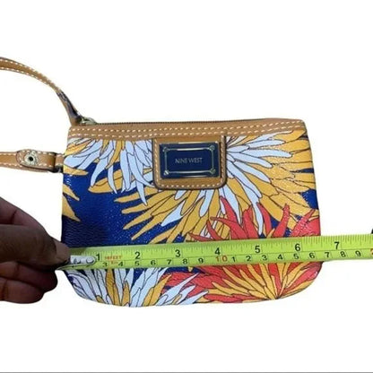 Nine West Faux Leather Bright Floral Print Wristlet