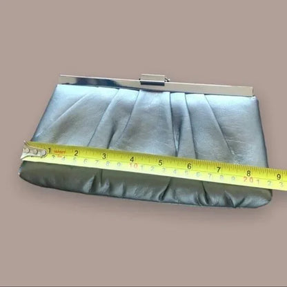 Gunne Sax Pleated Satin Silver Chain Clutch