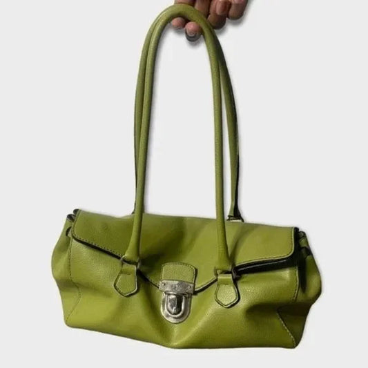 Y2K Faux Leather Green Flap Hobo Shoulder Bag