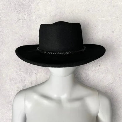 Black Rancher Style Brim Wool Hat