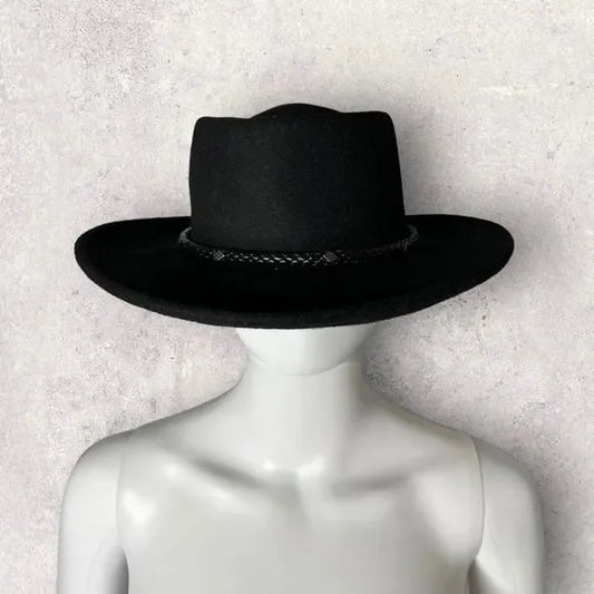 Black Rancher Style Brim Wool Hat