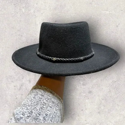 Black Rancher Style Brim Wool Hat