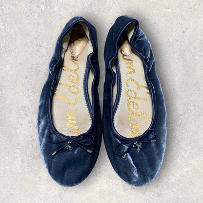 Sam Edelman Felicia Velvet Blue Bow Ballet Flats Women’s Size 11