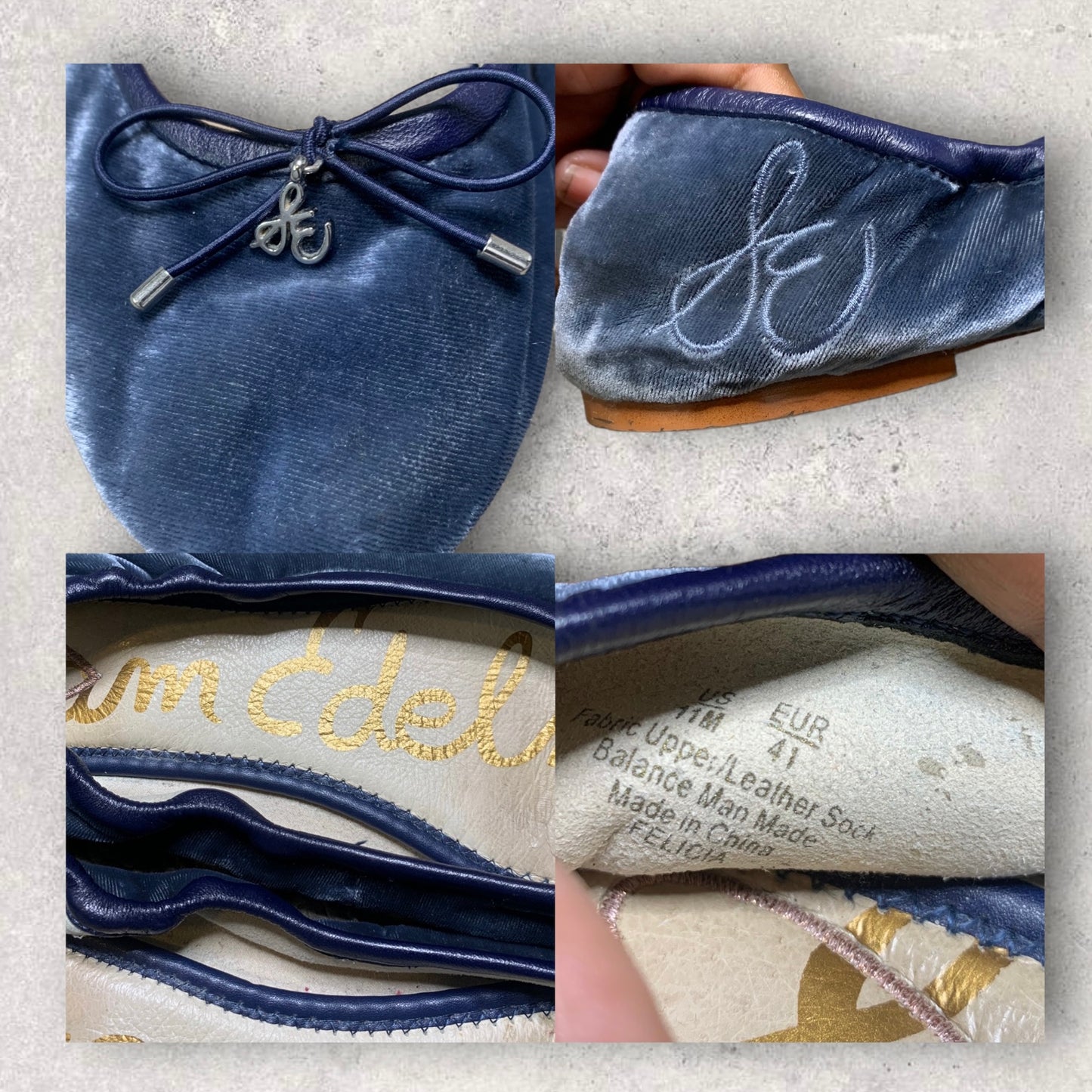Sam Edelman Felicia Velvet Blue Bow Ballet Flats Women’s Size 11