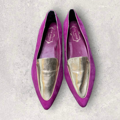 Women’s Magenta & Metallic Gold Leather Loafers Size 6 ½