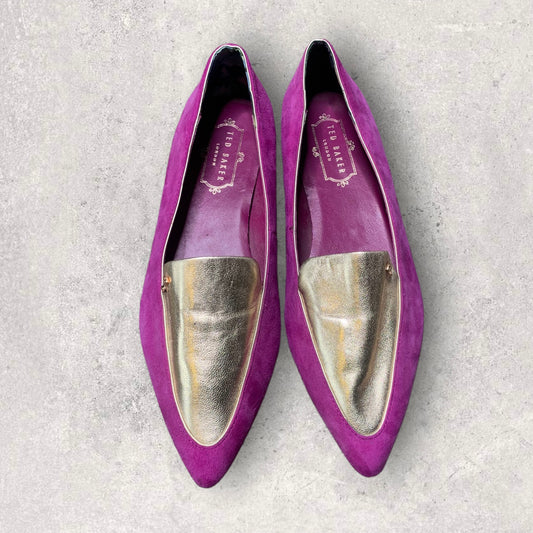 Women’s Magenta & Metallic Gold Leather Loafers Size 6 ½