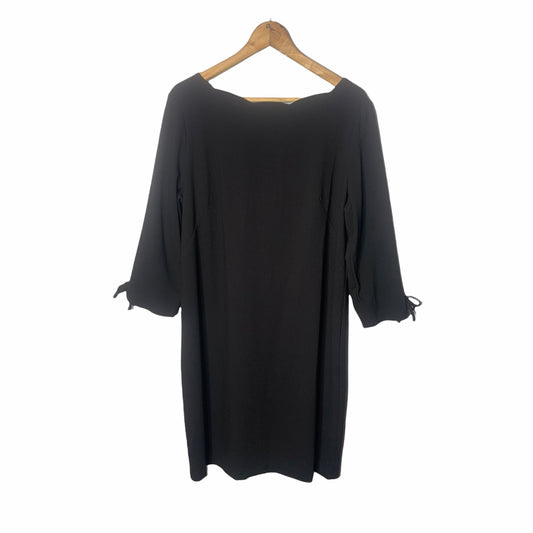 Black Moss Crepe Scalloped Neck ¾ Sleeve Shift Dress