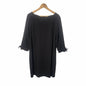 Black Moss Crepe Scalloped Neck ¾ Sleeve Shift Dress