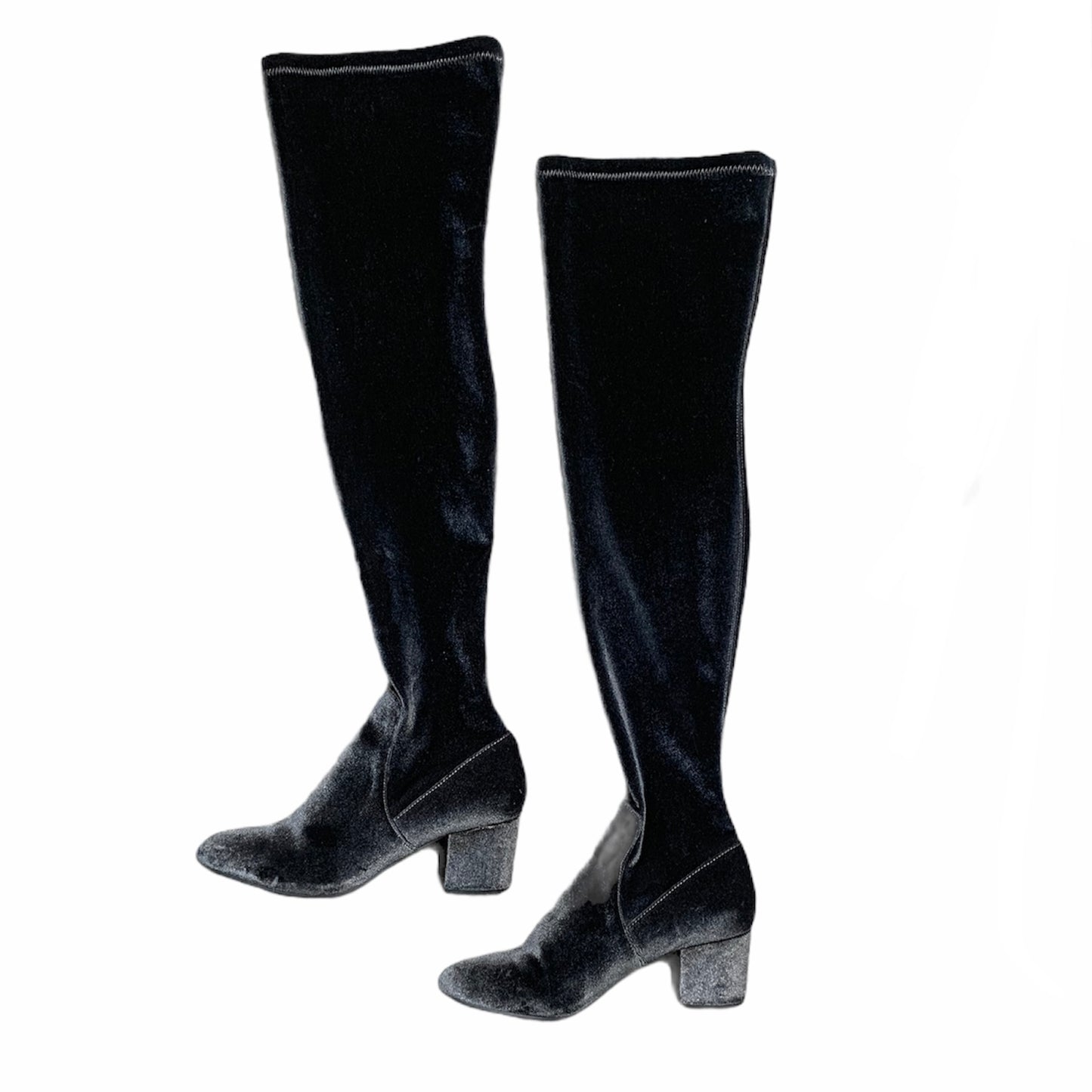 Gray Isaac Velvet Over The Knee High Sock Boots