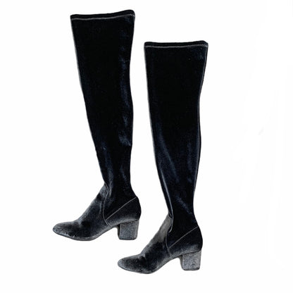 Gray Isaac Velvet Over The Knee High Sock Boots