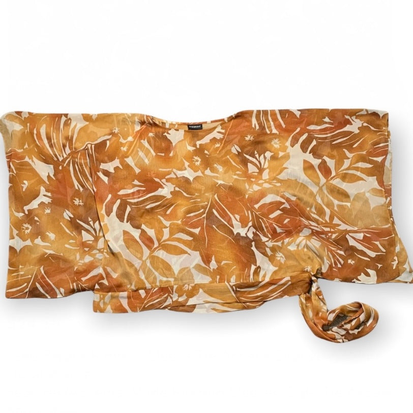 Lane Bryant Kimono Sleeve Tie Accent Orange & White Floral Blouse
