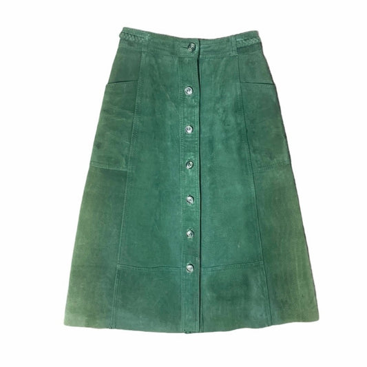 Vintage Forest Green Leather Button Front Midi Skirt