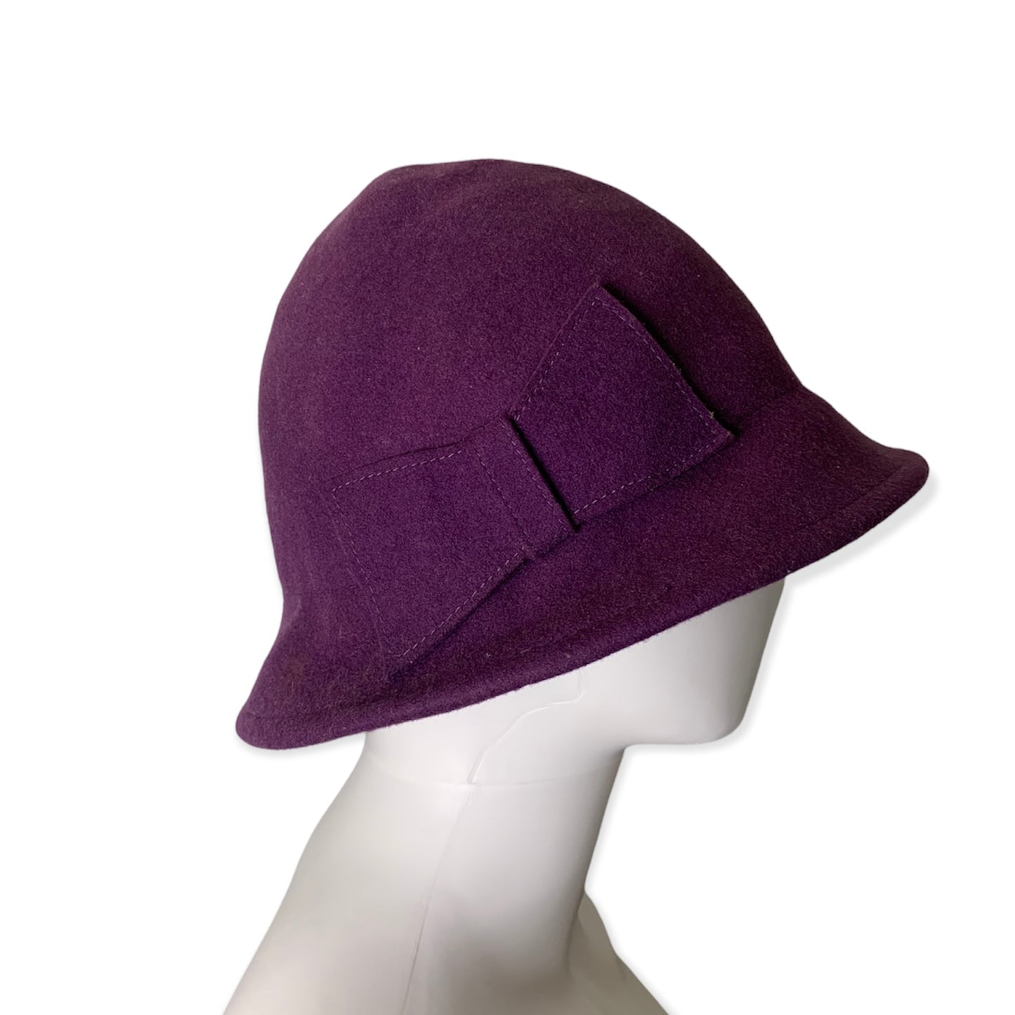 Vintage Bow Accent Wool Purple Cloche Hat