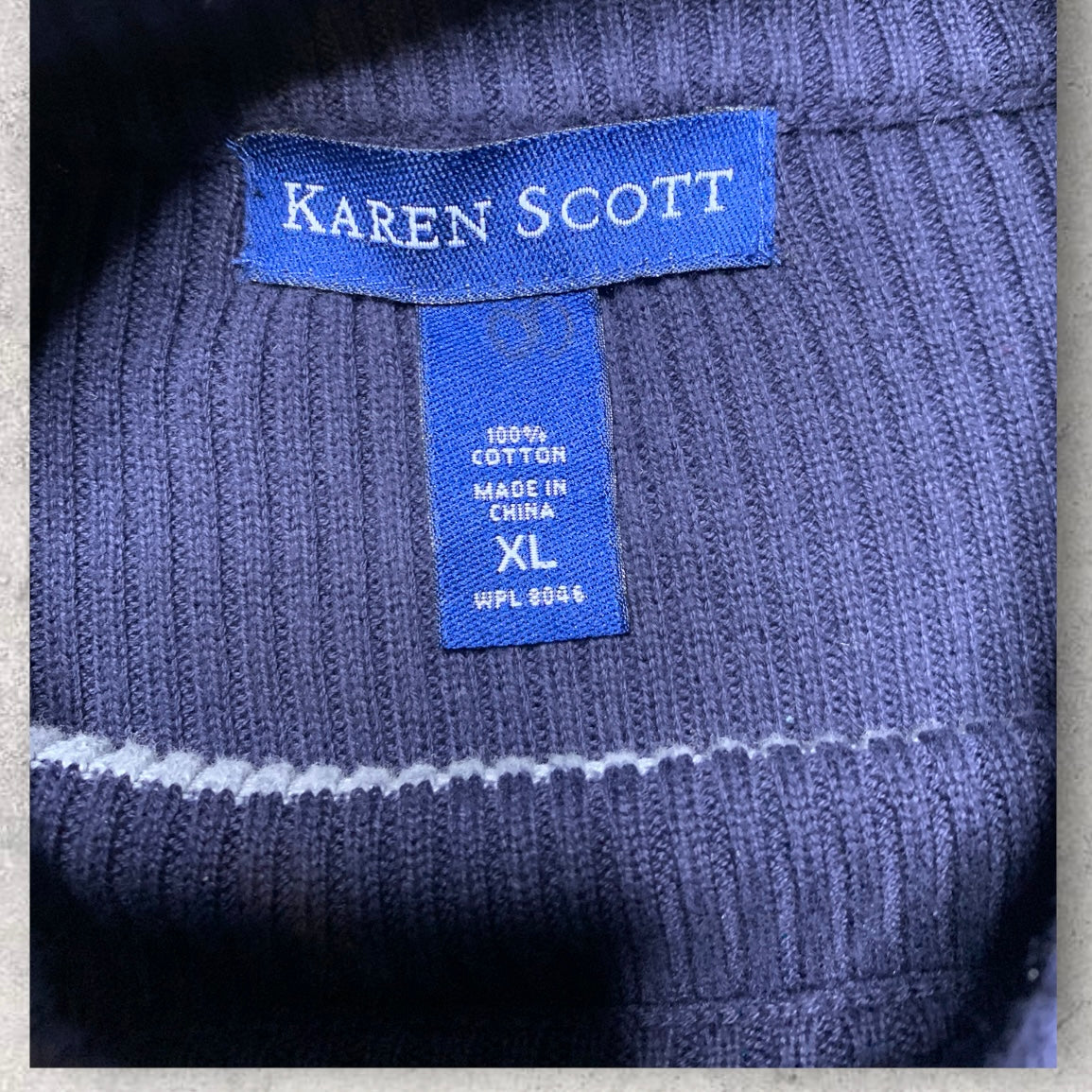 Vintage Karen Scott Gorpcore Ribbed Striped Blue Mock Neck Sweater Women’s Size XL