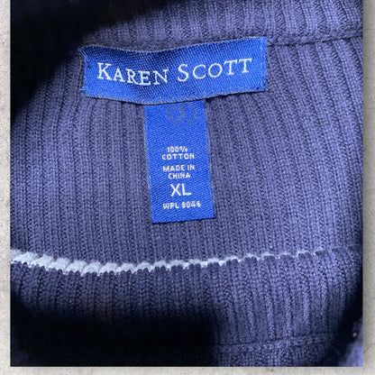 Vintage Karen Scott Gorpcore Ribbed Striped Blue Mock Neck Sweater Women’s Size XL