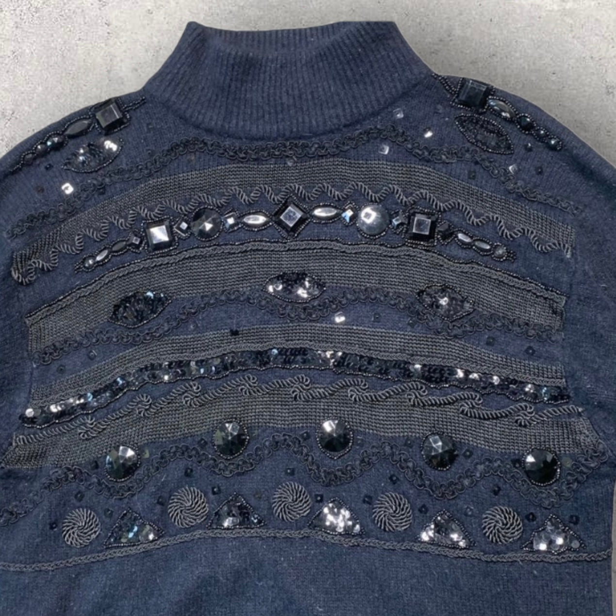 Vintage IB Diffusion Silk & Rabbit Fur Turtleneck Jeweled Sweater Size Large