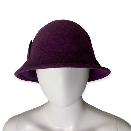 Vintage Bow Accent Wool Purple Cloche Hat