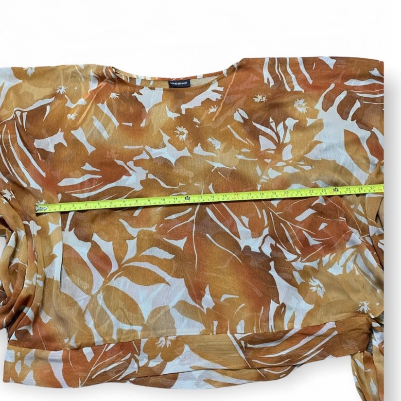 Lane Bryant Kimono Sleeve Tie Accent Orange & White Floral Blouse