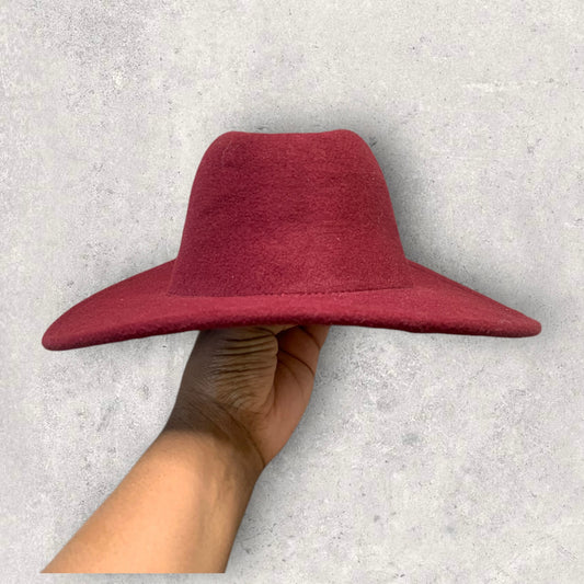 Boardwalk Empire Style Wide Brim Fedora Hat in Wine Red