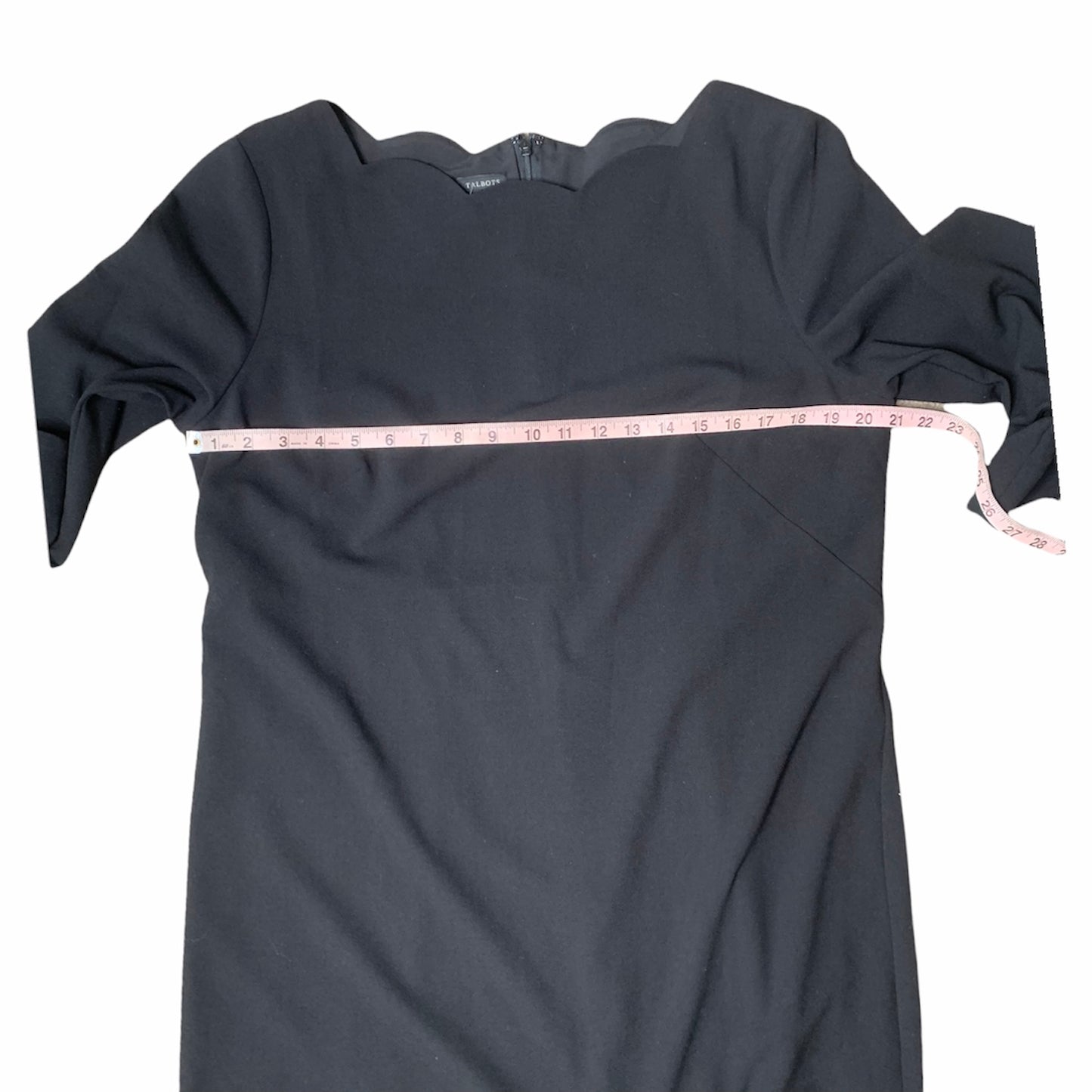 Black Moss Crepe Scalloped Neck ¾ Sleeve Shift Dress