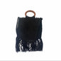 Macrame Wooden Handle Black Crochet Fringe Crossbody
