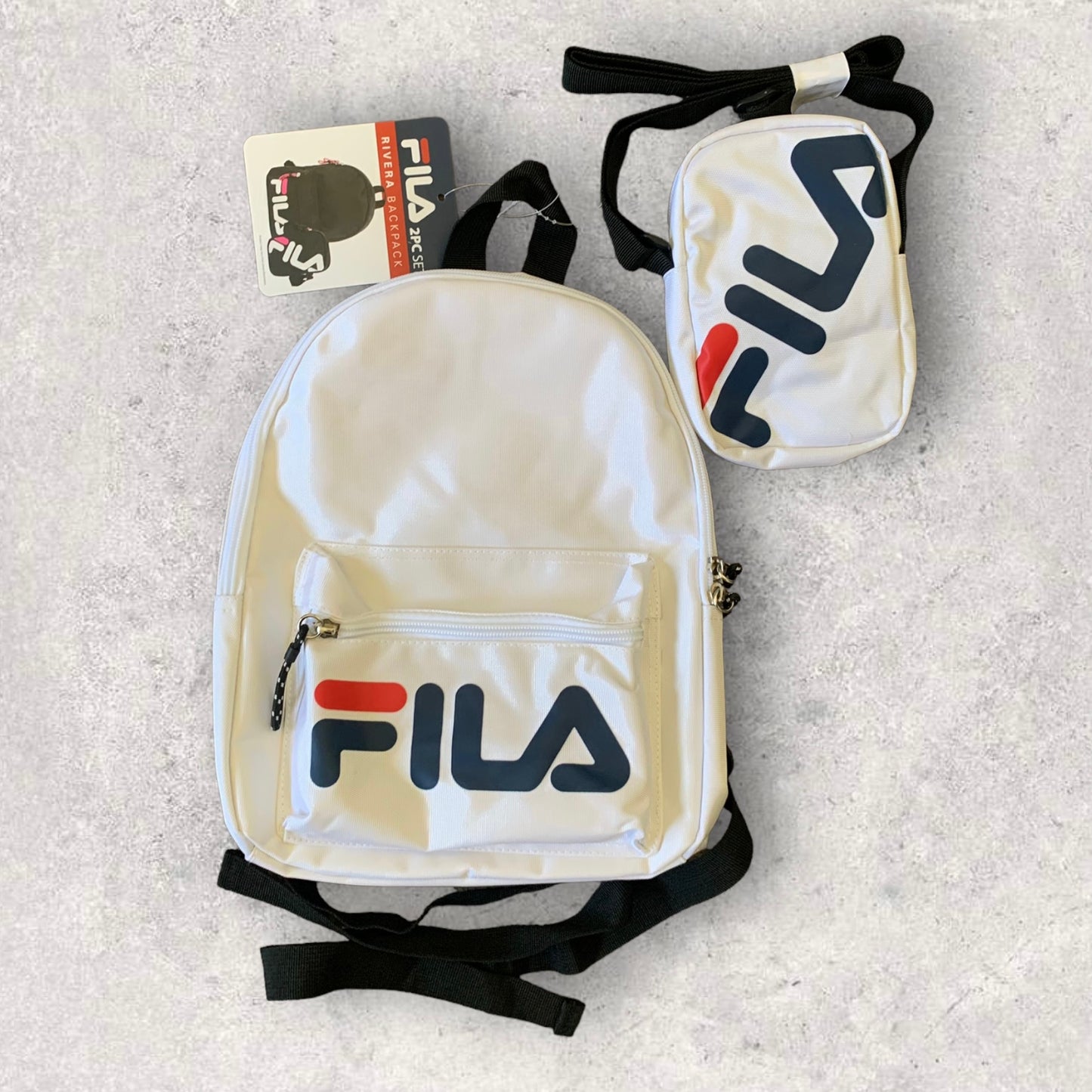 FILA White Logo Rivera Mini Backpack & Crossbody Set