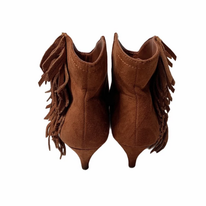 Roll Around Suede Rustic Western Fringe Ankle Boot