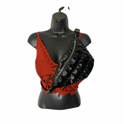 Women's Black Ruched Quilted Crossbody Bag